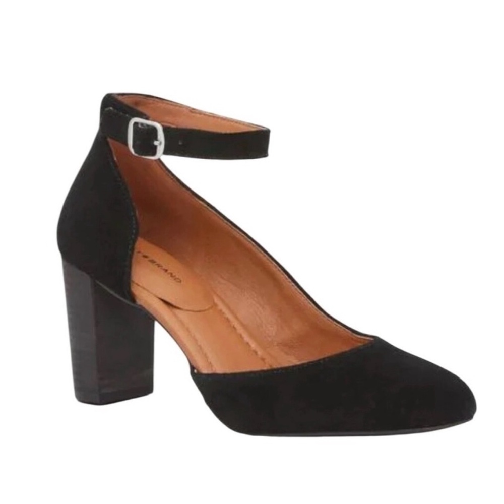 Like-New Lucky Brand Kalicia D’Orsay Black Suede Ankle Strap 3”Heel Pumps Size 7